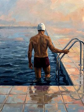 Ruhiger Schwimmer im Sonnenaufgangspool