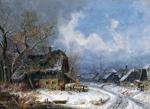 Winterliches Dorf, HEINRICH BÜRKEL, Um 1845