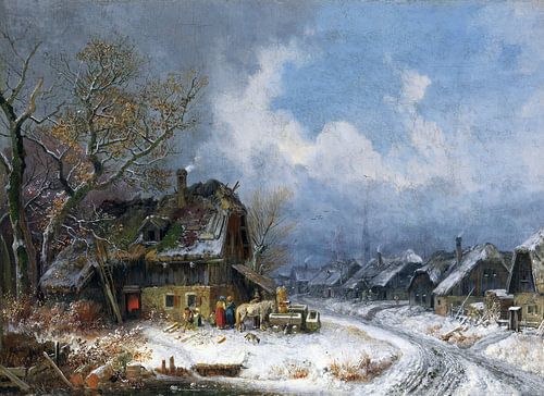 Dorp in de winter, HEINRICH BÜRKEL, rond 1845