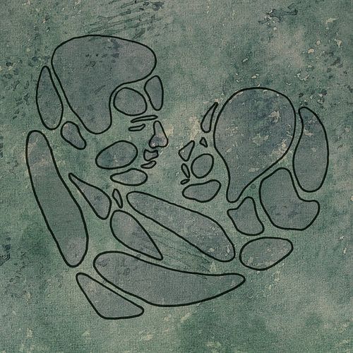 Love conquers all (watercolor painting portrait man woman heart line drawing green Valentine)