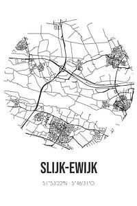 Slijk-Ewijk (Gelderland) | Karte | Schwarz und Weiß von Rezona