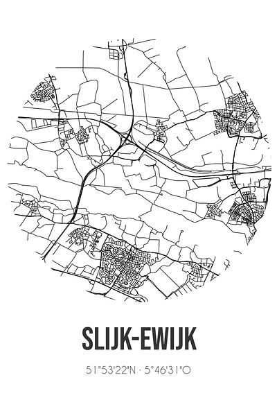 Slijk-Ewijk (Gelderland) | Map | Black and white by Prints of Place