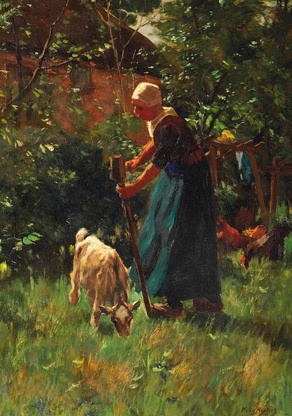 Eine Farmersfrau, die das Vieh pflegt von Antonije Lazovic