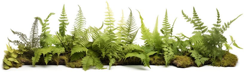 Sammlung von Farnen und Moos, isoliert auf weißem Hintergrund von Animaflora PicsStock
