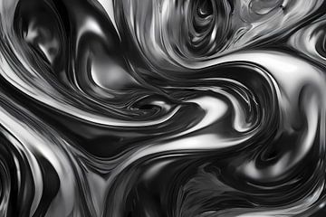 Schwarz und weiß abstrakte fließende Muster von De Muurdecoratie