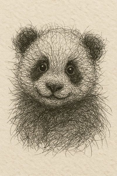 Draad portret jonge panda (lief schattig zacht speels baby gedetailleerde lijntekening) van Natalie Bruns