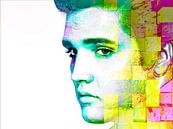 Elvis Presley Modern Abstract Portret in Blauw, Geel, Roze van Art By Dominic thumbnail
