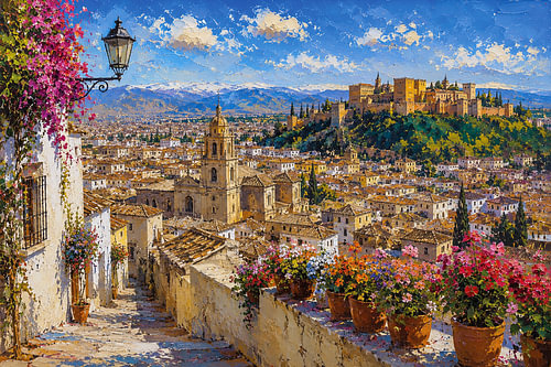 Ein Gemälde von Granada – Eine wunderschöne Stadt in Spanien.
