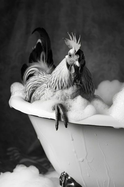 Rooster in the bathtub - A funny bathroom picture by Poster Art Shop