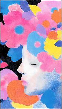 Blooming Mind Woman Poster with Floating Petals and Warm Earthy Floral Concept by Aden Pink Studio