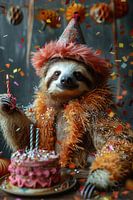 Funny sloth celebrates disco birthday in 70s style