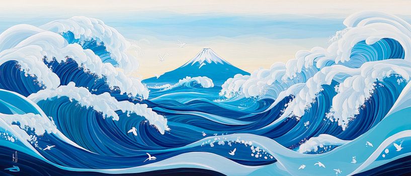 Wellenlandschaft mit schneebedecktem Gipfel von Poster Art Shop