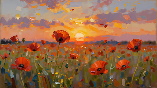 A sea of glowing poppies in the evening light