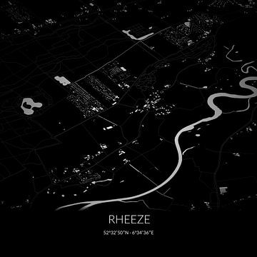 Schwarz-weiße Karte von Rheeze, Overijssel. von Rezona