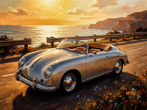 Vintage Porsche Speedster Coastal Painting by Jan Keteleer
