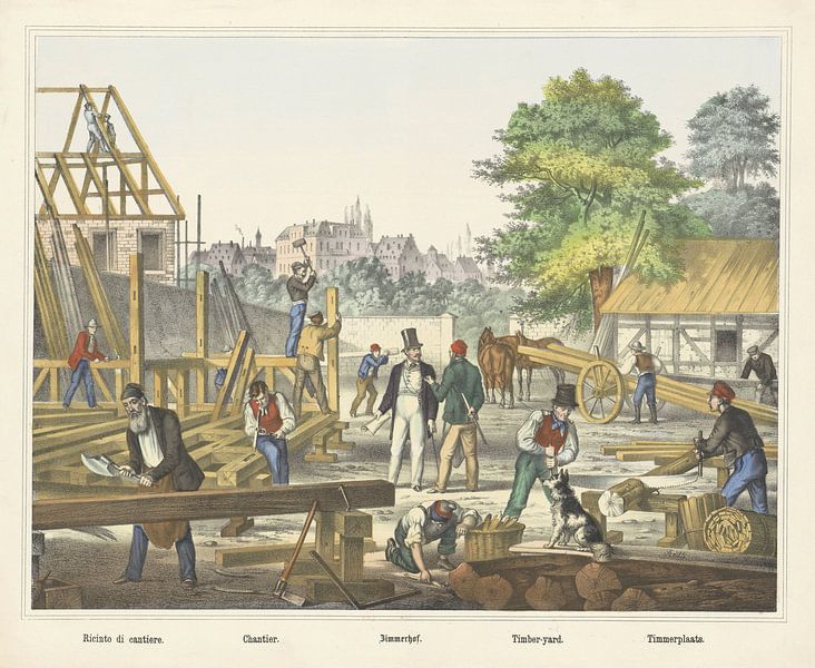 Ricinto di cantiere. / Chantier. / Holz-Hof. / Holz-Hof. / Schreinerei von J. Scotti, 1829 - 1880 von Gave Meesters