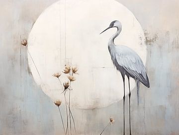 Heron at full moon by Caroline Guerain