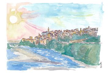 Ventimiglia Ligurië Italië Panorama met rivier de Roia van Markus Bleichner