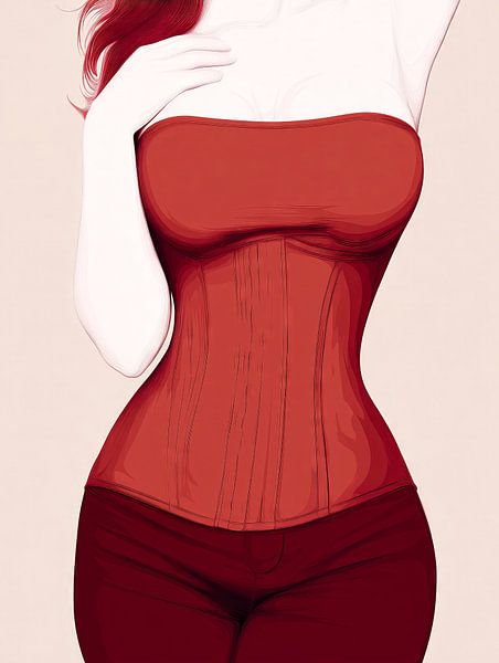 Sensual woman in a red corset by Frank Heinz