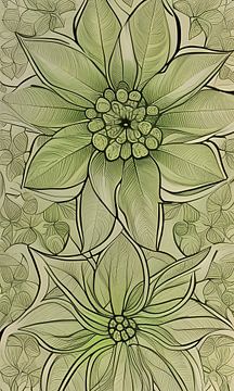 Groene bladeren - plant en bloemen abstract botanische illustratie van Lily van Riemsdijk - Art Prints met Kleur