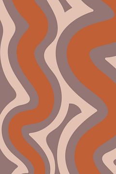 Retro vloeiende lijnen. Minimalistische abstracte kunst in roze, terra en paars nr. 3 van Dina Dankers