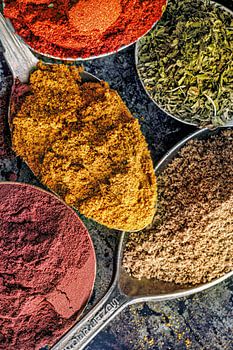 Colourful range of spices - paprika, turmeric & oregano