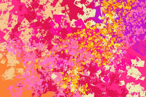 Pop van kleur. Abstracte kunst in goud, geel, roze en paars.