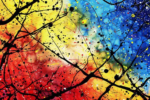 Dynamisch abstract schilderij met felle kleuren