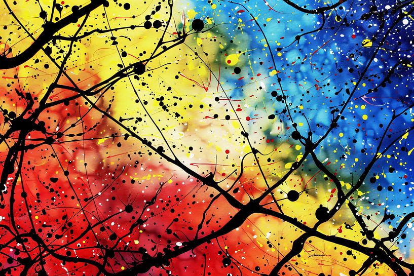 Dynamische abstrakte Malerei mit leuchtenden Farben von Art & Soul Creations