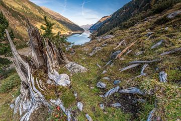View over Swiss reservoir. by Rick Ermstrang