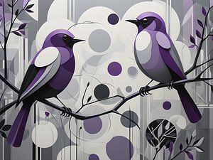 Composition harmonieuse d'oiseaux en violet et gris