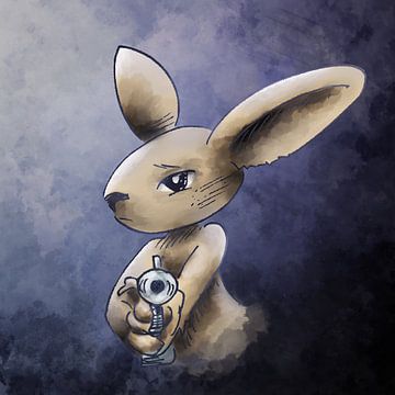 Cartoon Kunstwerk Kaninchen mit Pistole von Emiel de Lange