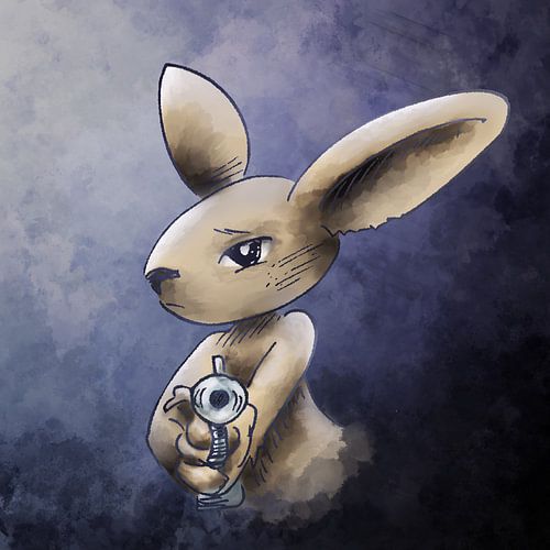 Cartoon artwork Konijn met pistool