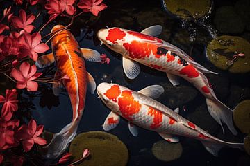 Koi Karpfen in einem Gartenteich im Frühling