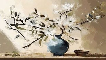 stilleven wabi sabi japandi stijl vaas met bloesem takken. van J.a Dijkstra