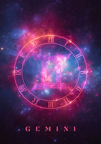 Das Sternzeichen Zwillinge vor dem Hintergrund einer Nebelgalaxie