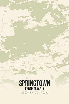 Vintage landkaart van Springtown (Pennsylvania), USA. van MijnStadsPoster