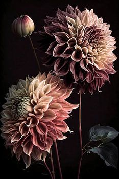 Dahlia's tegen zwarte achtergrond