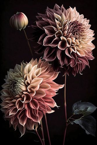 Dahlia's tegen zwarte achtergrond van Vlindertuin-Art