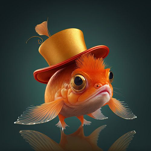 Bébé poisson rouge avec chapeau d'or