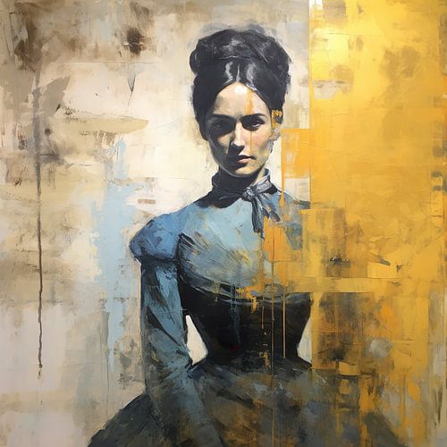 Femme victorienne en or et bleu