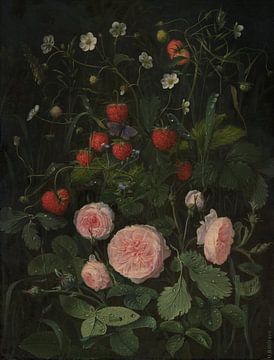 Stilleven met rozen en aardbeien, O.D. Ottesen