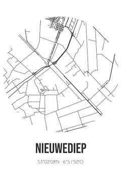 Nieuwediep (Drenthe) | Karte | Schwarz-Weiß von Rezona