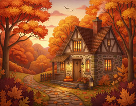 Gemütliches Landhaus inmitten strahlender Herbstbäume