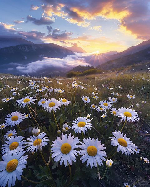Wilde bloemen dansen in het licht van fernlichtsicht