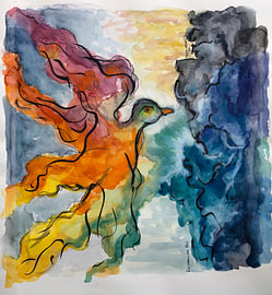 Watercolour of a bird called l'oiseau de feu