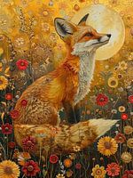 Renard roux avec des fleurs sauvages