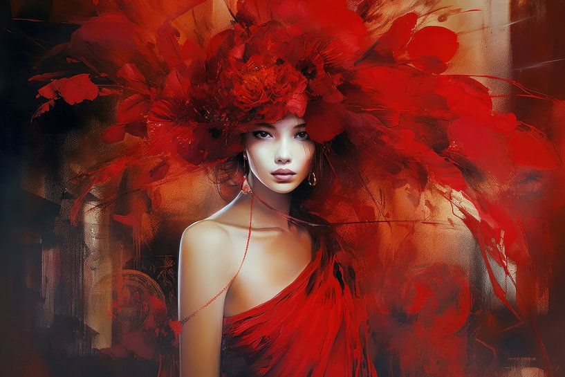 Portret "Lady in red" van Studio Allee