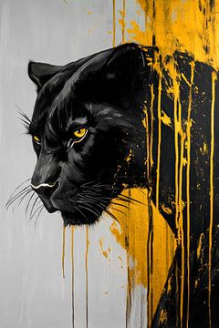 Zwart gevulde panter met kleurspatten van Poster Art Shop