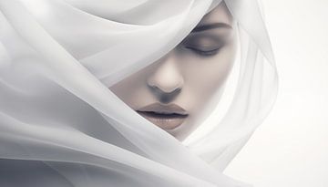 Mystieke vrouw in hoofddoek wit panorama van TheXclusive Art